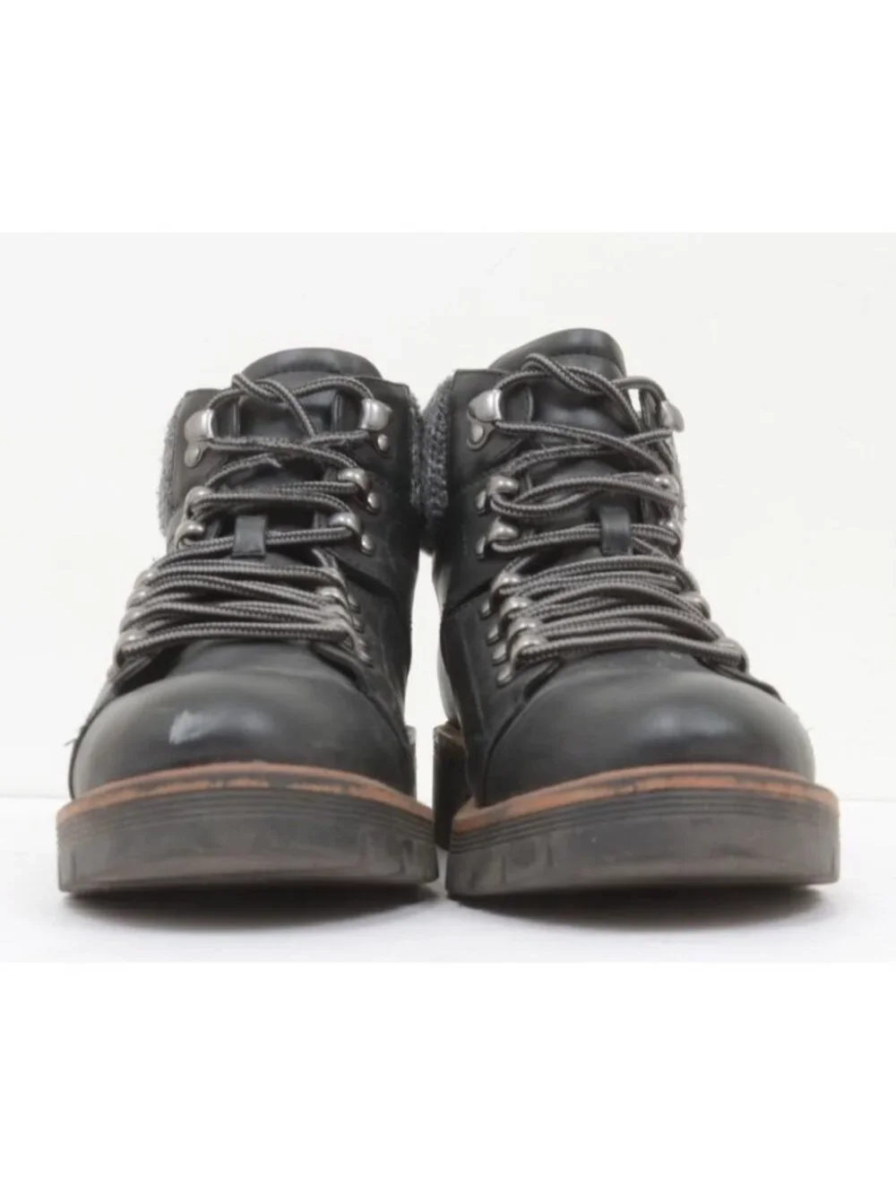 MIA Women's 7.5 Sweater Cuff Black Vegan Hiking Ankle Boots Warm Winter Lace Up